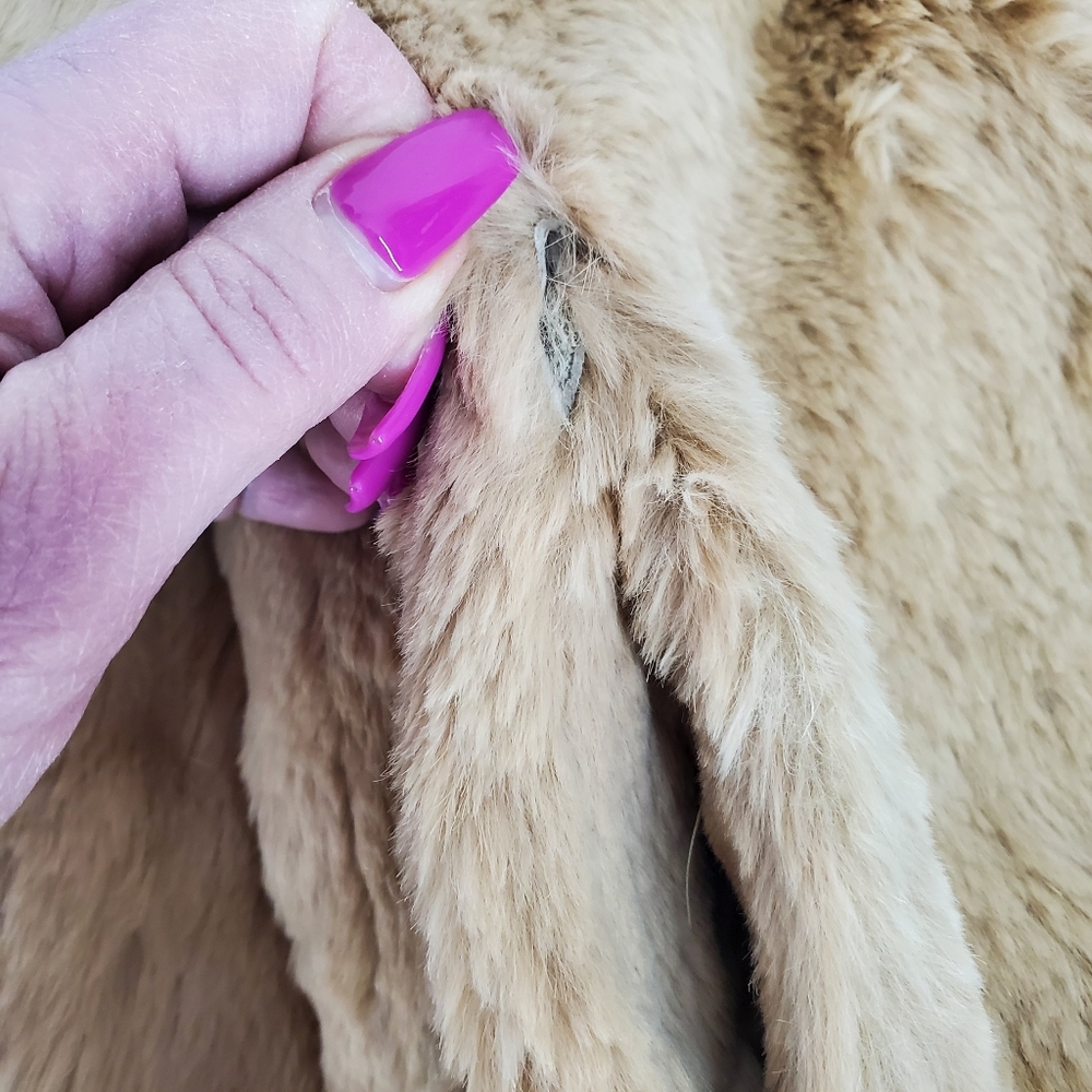 Cynthia Cynthia Steffe Tan 100% Rabbit Fur Leather Y2K Bomber Jacket Soft Size S - Picture 7 of 15
